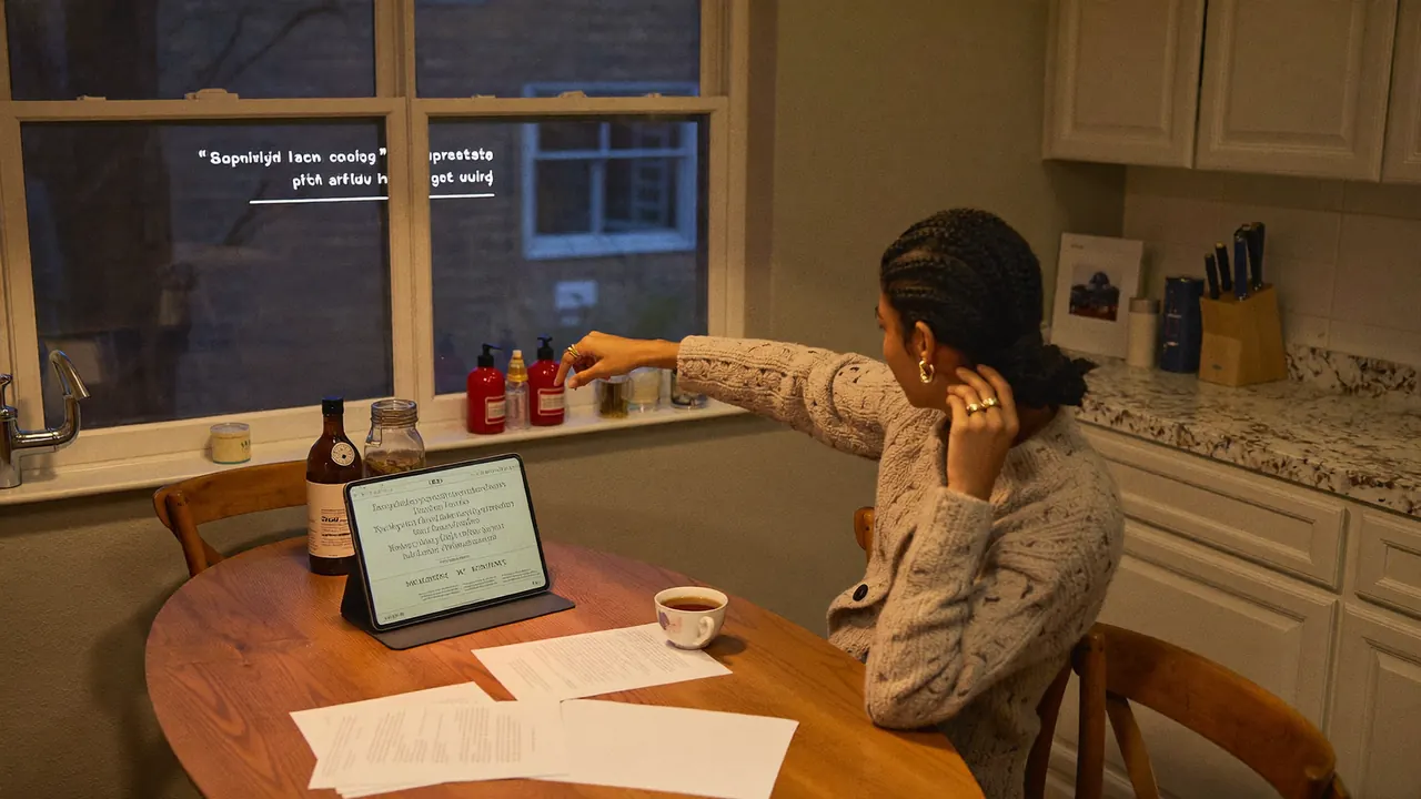 Homeowner comparing window quotes on a tablet at a kitchen table in the evening