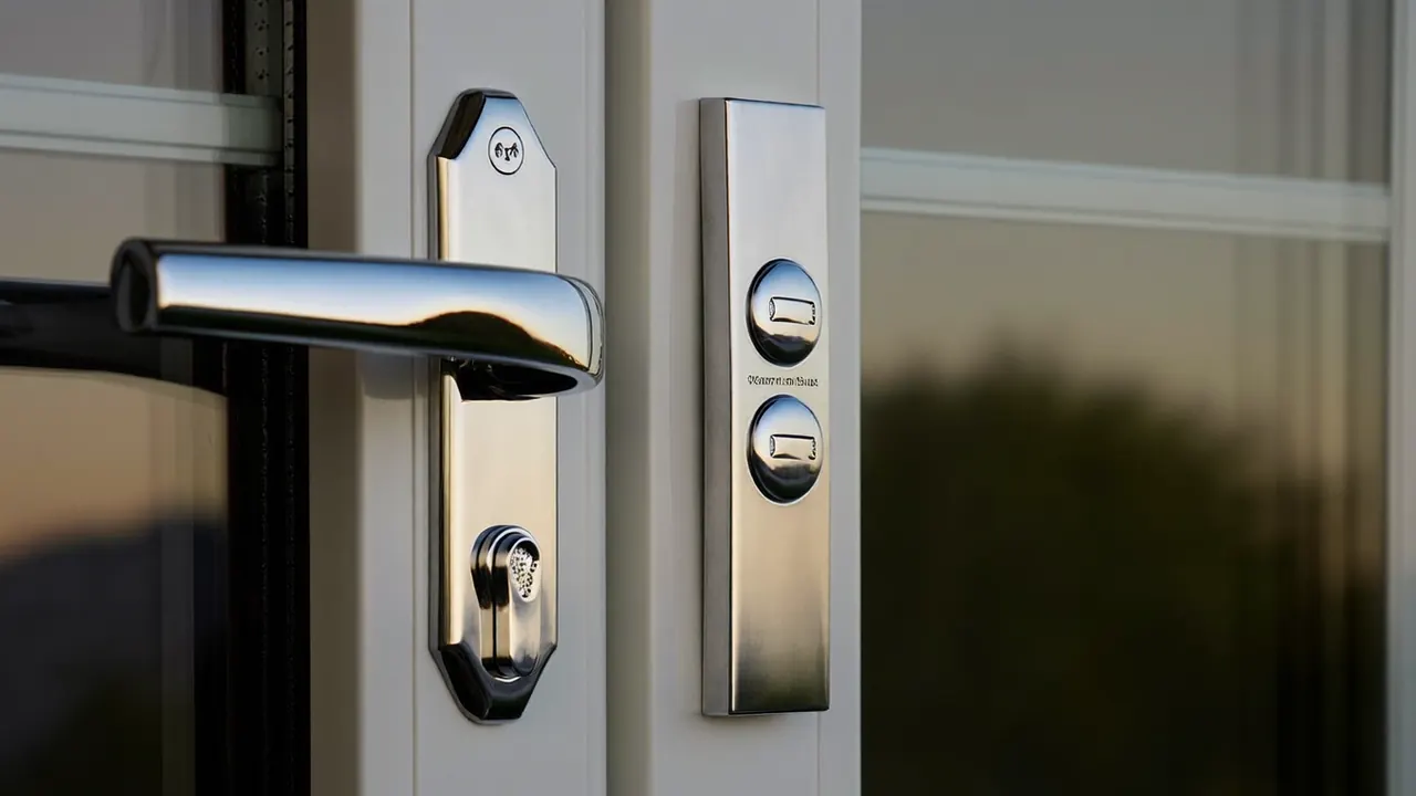 Close-up detail of a new slim-framed casement window in evening light