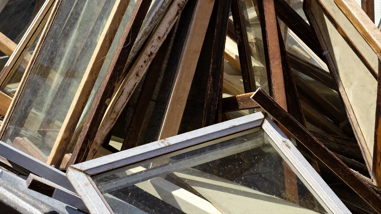 Sorted uPVC window offcuts collected in bags ready for recycling