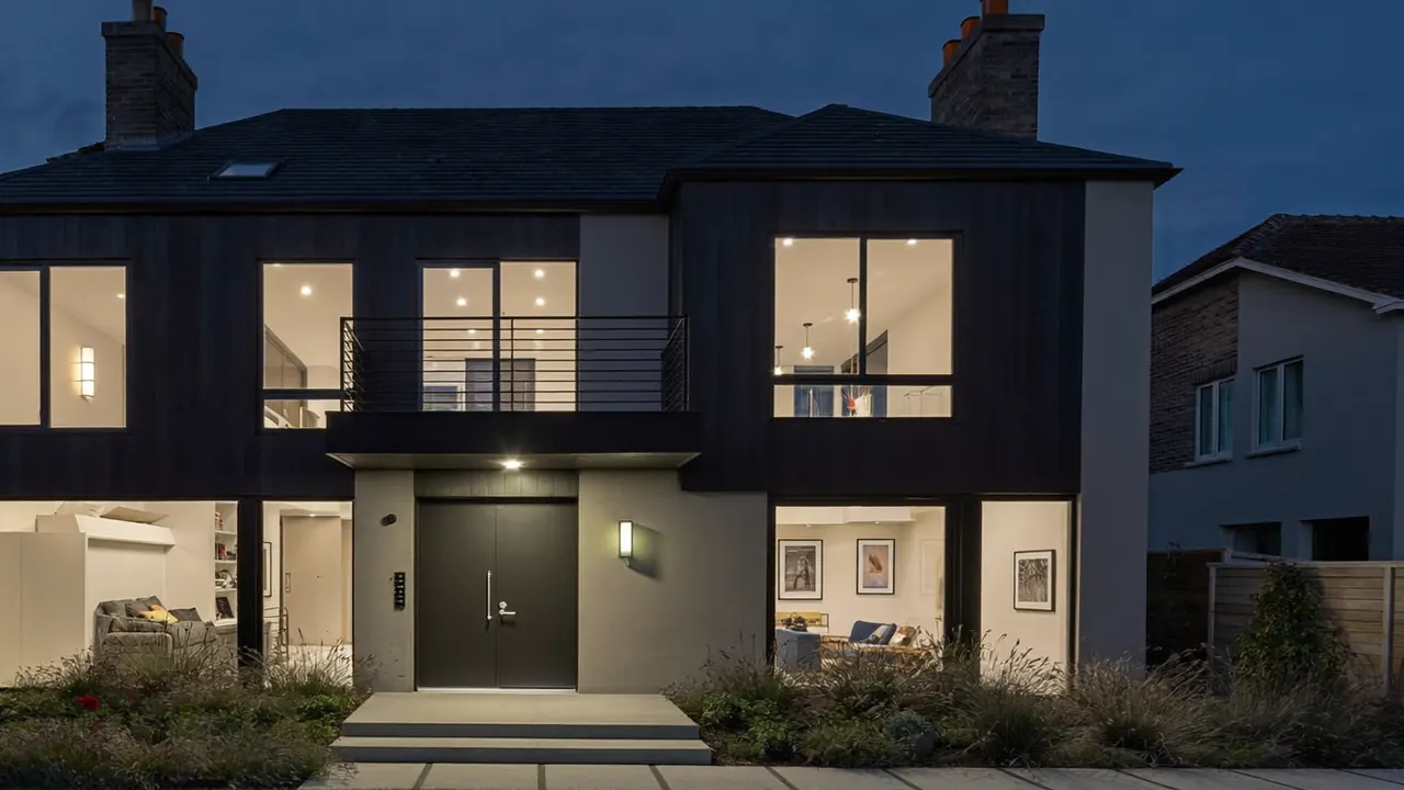Modern UK semi-detached home at dusk with newly fitted double glazing