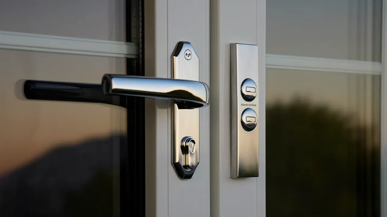 Close-up of a new window handle and multipoint lock being tested